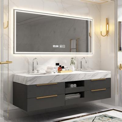 China Nordic New Design Modern Bathroom Double Door Cabinet Vanity Cabinet Aluminum Wash Basin and Bathroom Sink Set Combo With Mirror for sale