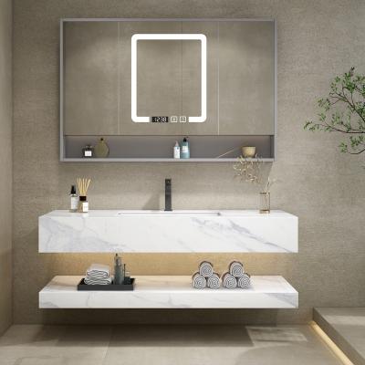 China Modern American Simple White Mirror Overlap And Marble Vanity Sink Mirror For Bathroom Cabinet With Drawers for sale