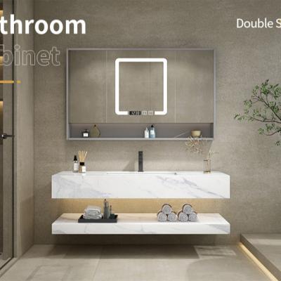 China 2022 New Modern Modern Bathroom Vanities Marble Large LED Toilet Mirror Stone Top Smart Back Light Luxury WashrooCosmetic Luxury Sink Large for sale