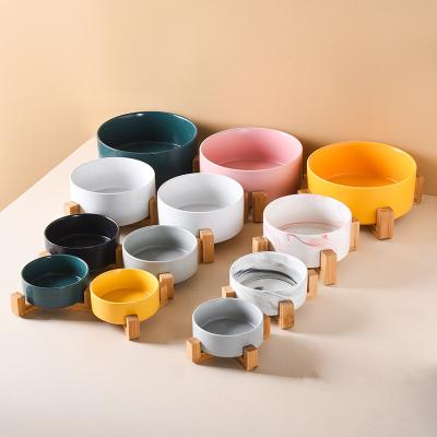 China Viable Hot Selling Non-slip Double Pet Cat Dog Bowl With Holder Ceramic Food Bowl For Pets for sale