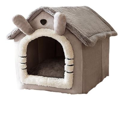 China New Design Winter Sustainable Puppy Cat Bed Foldable Indoor Cats Soft Warm Pet House For Dogs And Cats for sale