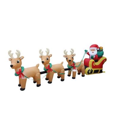 China 100%Polyester 12Foot Long Lit Inflatable Christmas Santa On Sleigh With 3 Reindeer And Christmas Tree LED Lights Deco for sale