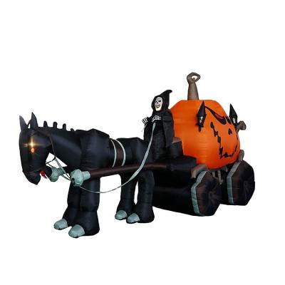 China 100%Polyester Halloween Inflatable Outdoor Decoration In The Shape Of A Pumpkin Car By The Mower for sale