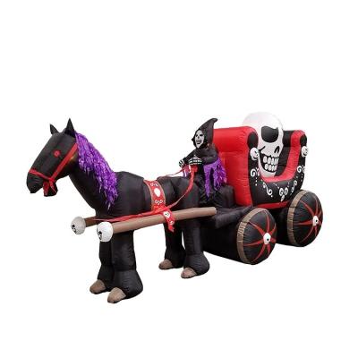 China 100%Polyester Customized Inflatable Skeleton Horse Carriage Shape Halloween Driving Outdoor Decorations for sale