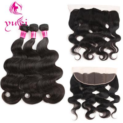 China Free Sample Body Wave Hair Weave Bundles With Frontal Closure Body Wave 3 Bundles Brazilian Hair for sale