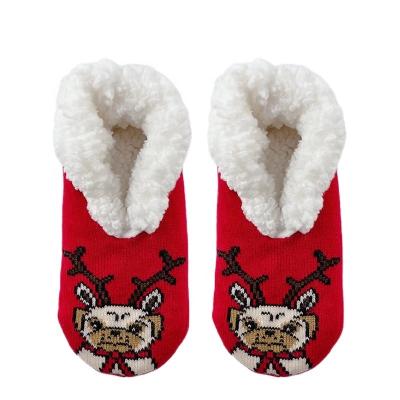 China UKMR Anti-Skid Red Slipper Socks For Women's Socks With Rubber Sole With Grippers For Winter Christmas Cartoon Slippers for sale