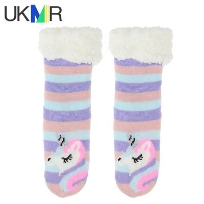 China Wholesale Anti-skid Women's UKMR Sherpa Fleece Slipper Socks Christmas Warm Home Socks Custom Made Fluffy Slipper Socks for sale