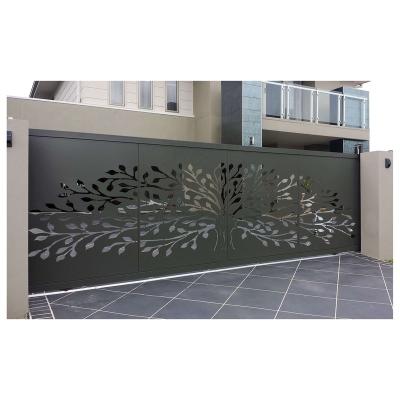 China Easily Compiled Perforated Iron Driveway Gate Designs Laser Cut Metal Driveway Decorative Steel Base Track Gate for sale