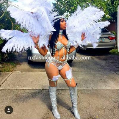 China Costumes Miami Carnival Costume Design White Silver Design Wholesale Customized Handmade Costume for sale