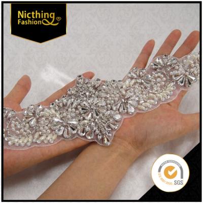 China Wholesale Rhinestone Crystal Applique Flatback China Embellishments Sash Bridal Sash Beaded Appliques For Wedding Dress NRA185 for sale