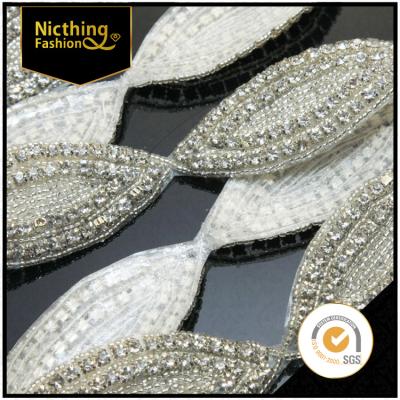 China Wholesale Unique Design Style Flatback Romantic Rhinestone Crystal Embellished Trim Bridal Accessory Chain For Wedding Dress NRT036 for sale