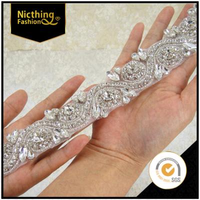 China Wholesale Handmade Blingbling Beaded Crystal Trimming Rhinestone Lace Trim Flatback New For Bridal Dress Accessory NRT030 for sale