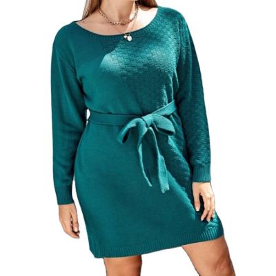 China Anti-wrinkle custom solid multiple color women casual sweater dress long plus size loose knitted sweater for ladies for sale