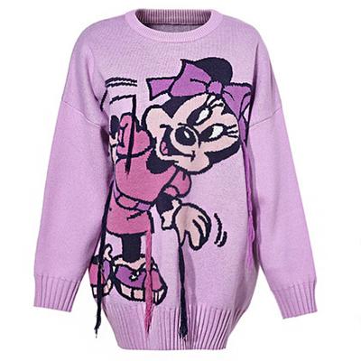 China Custom Mickey Pattern Winter Cartoon Anti-wrinkle Jacquard Knitwear Cute Girl Sweater Women Plus Size Jumper Thick Clothing Long Sleeve for sale