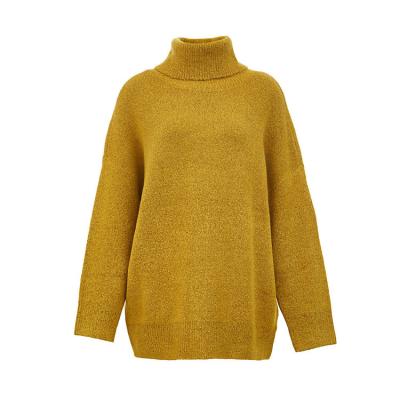 China Anti-wrinkle style women long sleeve high quality tortoise base neck golden yellow color oversized knit warm winter sweaters tops for female for sale