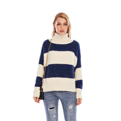 China Factory Women Faux Tortoise Neck Faux Turtleneck Long Sleeve Customizable Long Sleeve Stripe Sweaters Anti-Wrinkle Factory Women Sweaters for sale