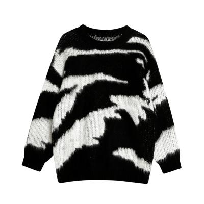 China 2021 Winter Warm Women's Zebra Jacquard Print Mohair Anti-Wrinkle Knit Sweater Tops for sale