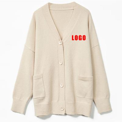 China Custom Logo Korea Ladies Winter Coat Acrylic Open-Front Cardigan Anti-wrinkle Long Over Waist Sweater 12gg Button Up Women Knitted Cardigan for sale