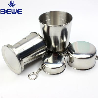 China Lightweight Steel Collapsible Cup Mugs Portable Retractable Metal Camping Folding Mug Stainless Steel Cup With Key Chain for sale