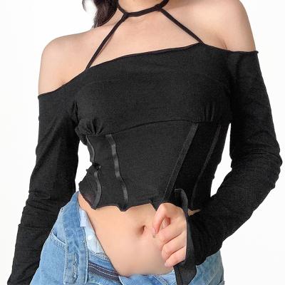 China QUICK DRY Women's T-Shirt Off Shoulder  Aesthetic Crop Tops T Shirt Women Long Sleeve Bandage Summer Streetwear Girl  Shirts for sale