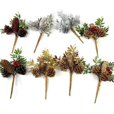 China DE-2345 Pine Pick Tree Decoration Red Pine Cone Green Berries Artificial Branches for sale