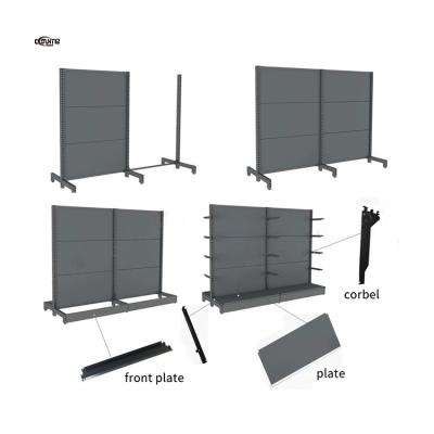 China Double Sided Supermarket Shelves Groceries 4 Layers Metal Double Sided Rack Display Store Shelves Supermarket for sale