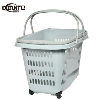 China Supermarkt Store Plastic Shopping Basket Supermarket Shopping Cart Trolley Trolleys With Wheels for sale