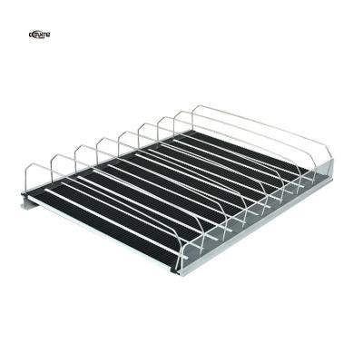 China New Supermarket Design Black Gravity Bottle Track Flex Divid Front Stopper Shelf Roller Pusher System Customized Size for sale