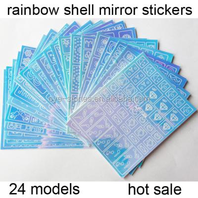 China Factory direct sales excellent quality PET nail art design shell mirror cavity rainbow sticker,nail art stickers for sale