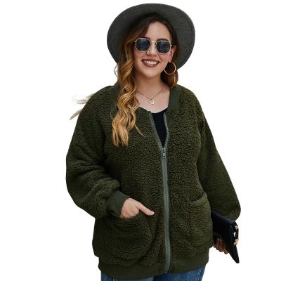 China Winter High Quality Breathable Plus Size Polyester Clothing Women's Zipper Crewneck Thickened Jacket Coat With Pockets for sale