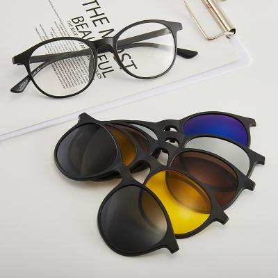 China Fashion Sunglasses Magnetic 5 Pcs Polarized Clip on Sunglasses Plastic Frame for Night Driving for sale