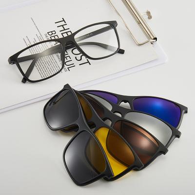 China Custom Magnetic Fashion Sunglasses 5 Pcs Polarized Driving Clip On TR Sunglasses Frame For Night Workout for sale