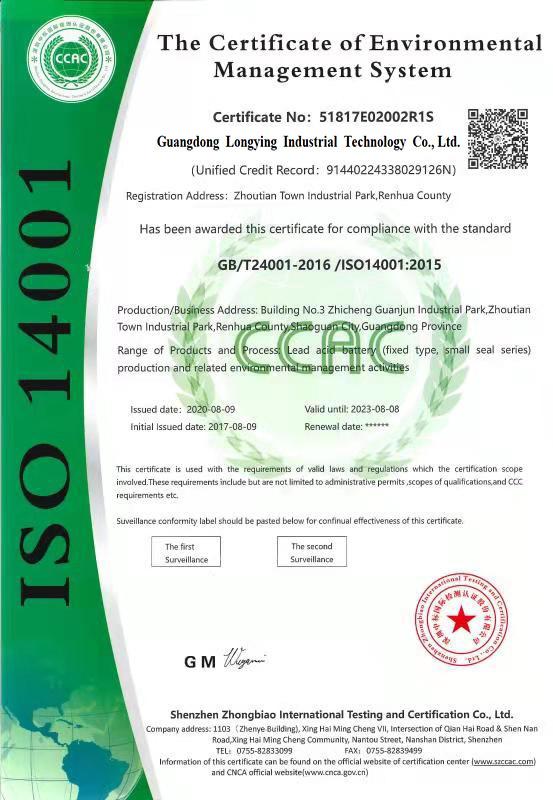 ISO14001 - Guangdong Longying Industrial Technology Co., Ltd.