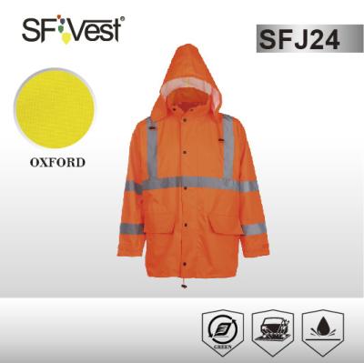 China Customized Color high visibility jackets waterproof safety parka with detachable hood ANSI ISEA 107-2010 for sale