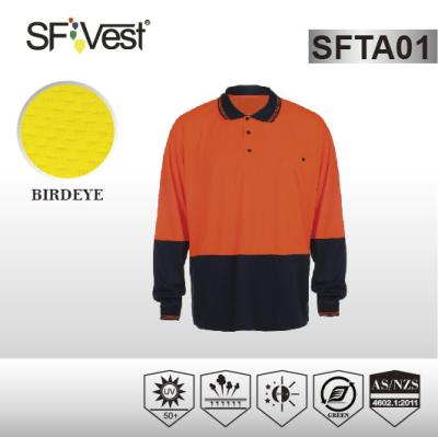 China AS/NZS 1906 Hi-viz long sleeve polo orange safety shirts , elastic cuff and rib collar for sale