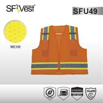 China 100% polyester mesh safety workwear reflective safety vest with many pockets ANSI/ISEA 107-2010 for sale