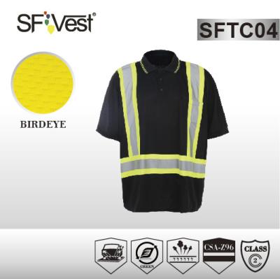 China Polyester birdeye mesh fabric man hi vis workwear shirt WITH woth elastic rib collar for sale