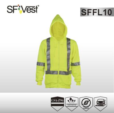 China CSA Z96-09 standard sweatshirt high visibility safety clothing zipper front customizable with hood for sale