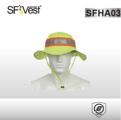 China Polyester fabric high visibility Safety Hats with 2.5cm silver reflective tape for sale