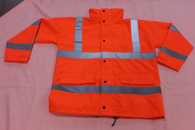 China High visibility waterproof safety rainwear , red reflective jacket EN ISO 20471 for sale