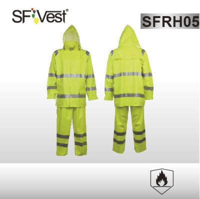 China Reflective hi vis flame retardant coveralls workwear ANSI 107 polyurethane over FR cotton knit for sale