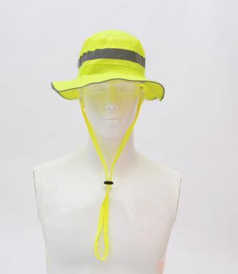 China 100% polyester reflective safety hats with fuorescent color and knitted mesh fabric for sale