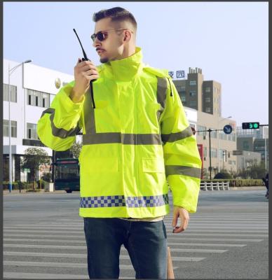 China Hi vis reflective raincoat 300D oxford with PU / PVC coated heat transfer reflective tape for sale