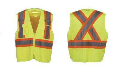 China 100% polyester front tricot and back mesh fabric reflective safety vest with many pockets for sale