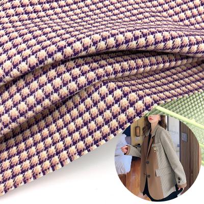 China Polyester blend breathable comfortable wool yarn dyed tweed houndstooth plaid coat/skirt fabric for sale