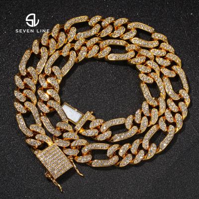 China Hiphop Men's Necklace Hiphop Rapper Personality Cuban Chain Alloy Diamond Figaro Cuban Chain for sale