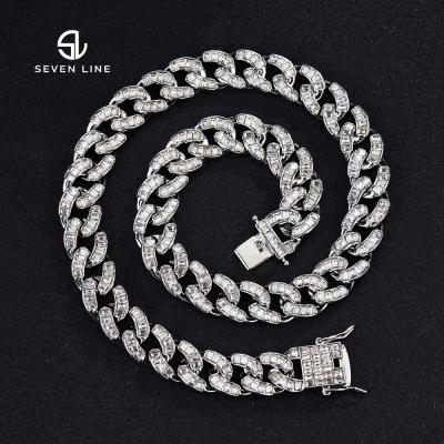 China New Miami Cuban Link Chain Necklace Alloy Hiphop Rhinestone Square Chain Hip Hop Factory Direct Sales for sale