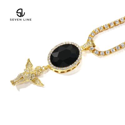 China Hot Selling Hiphop In The New Style Of Europe And America Diamond-studded Full-diamond Oval Angel Combination Gemstone Pendant for sale