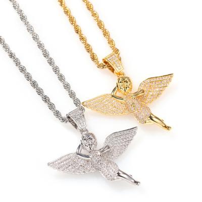 China Gold-plated wings Angel Pendant Necklace European and American hip-hop Micro-inlaid Zircon factory direct sales for sale