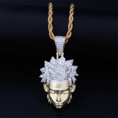 China Fashionable Hiphop Zircon Uzumaki Naruto Plating 14K Gold Zircon Pendant Two Tone Stone Like 3D Pendant for sale